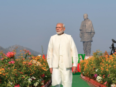 PM Narendra Modi in front of the Statue of Unity