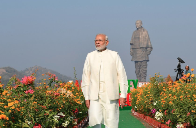 PM Narendra Modi in front of the Statue of Unity