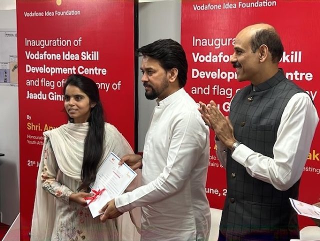 Union Minister Anurag Thakur and P Balaji, Director of Vodafone Idea Fou...