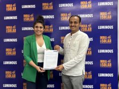 Ms. Preeti Bajaj, CEO & MD of Luminous Power Technologies, and Professor Chetan Singh Solanki, Founder of the Energy Swaraj Foundation with the signed MOU