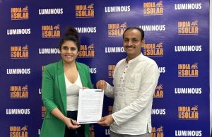 Ms. Preeti Bajaj, CEO & MD of Luminous Power Technologies, and Professor Chetan Singh Solanki, Founder of the Energy Swaraj Foundation with the signed MOU