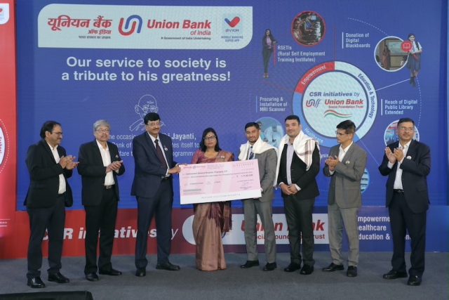 A Manimekhalai,MD & CEO, Union Bank presenting donation to Cantonment Hospital, Prayagraj