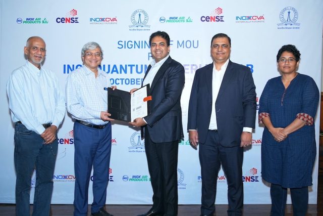 (L-R) Prof Srinivasan Raghavan, Chair of CeNSE IISc, Prof Govindan Rangarajan, Director IISC, Siddharth Jain, Director - INOX Group, Diganta Sarma, RBH - INOXAP and Dr Dhavala Suri, Asst Prof, CeNSE