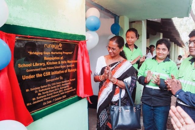 Runaya inaugurates the School Library, Kitchen, and Girls' Washroom at Government Upper Primary School, Banjari, with Sunita Kisan- District Labour Officer, and Sandeep Sarkar- Dy COO, Runaya